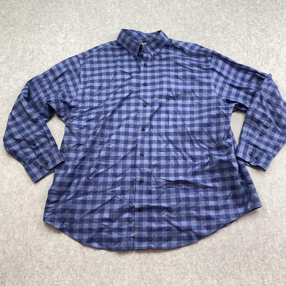 Roundtree & Yorke Shirt Mens 2XB Blue Gingham Non Iron Long Sleeve Dress Shirt